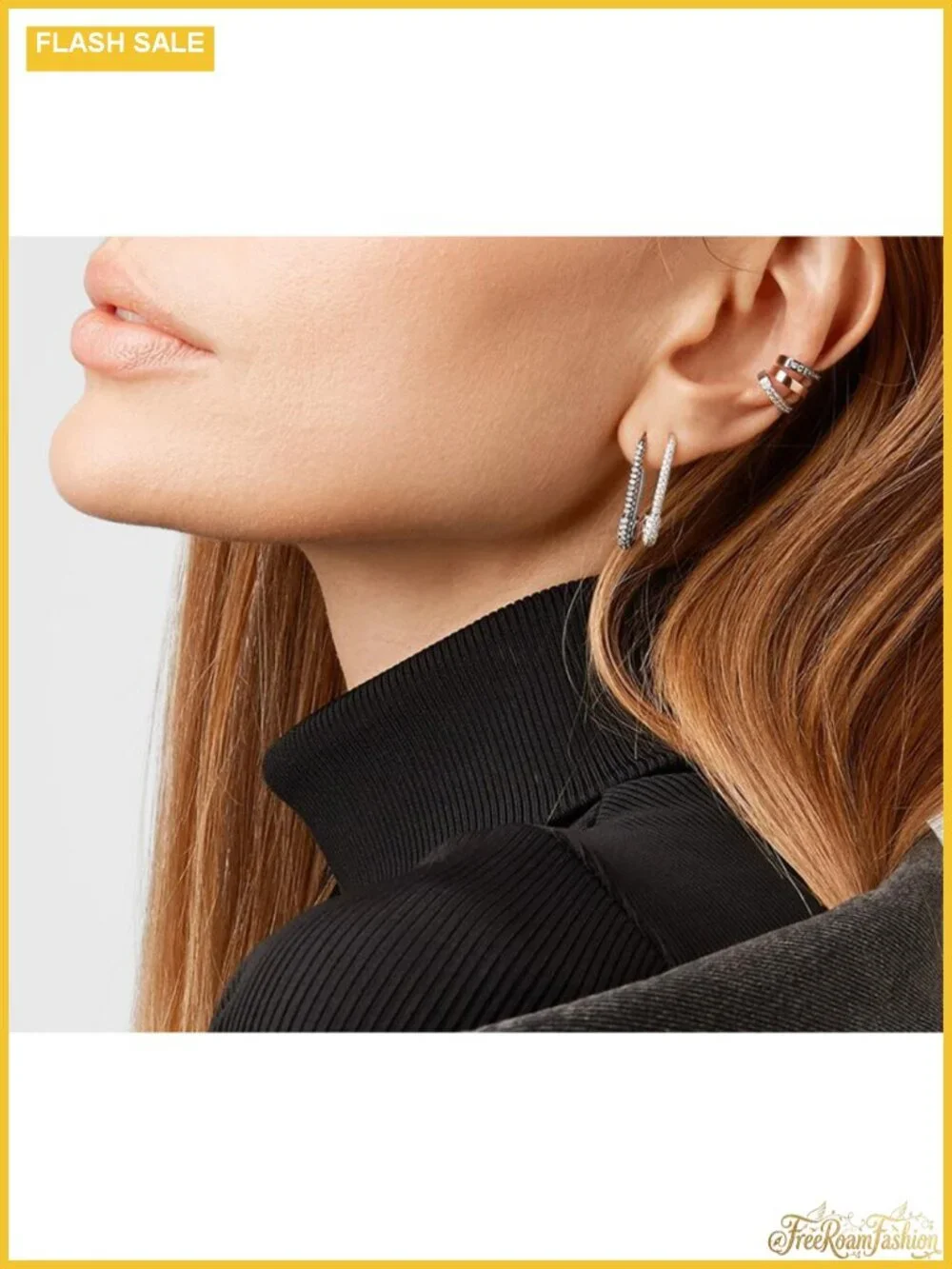Sterling Silver Safety Pin Hoop Earrings Dainty CZ Dangle Hypoallergenic 20mm